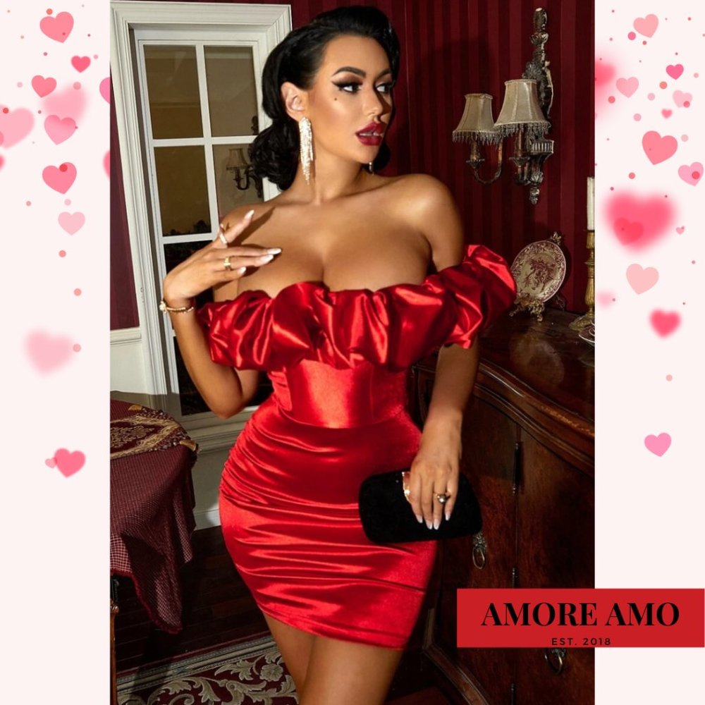 ❤️ Slipin ❤️ Dress -  Ruffle Silk Rouge Red Puff marilyn monroe